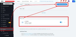 Wix Custom Code settings to custom code panel for adding embed code